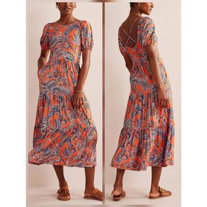 Boden Tiered Paisley Puff Sleeve Midi Dress Sz. 4R
